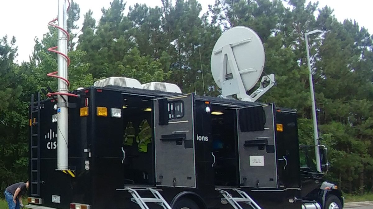 Cisco NERV with wifi, cellular, and satellite communications antennas deployed - DIRT training exercise in RTP, NC.