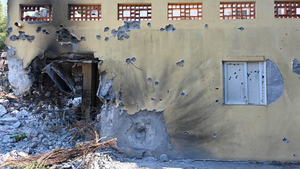 Damaged building in the kibbutz Be'eri in Israel, following the October 7th massacre by Hamas.