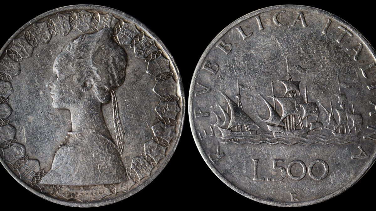 Coins of the Italian Republic (500 Lire) silver (Caravels)
