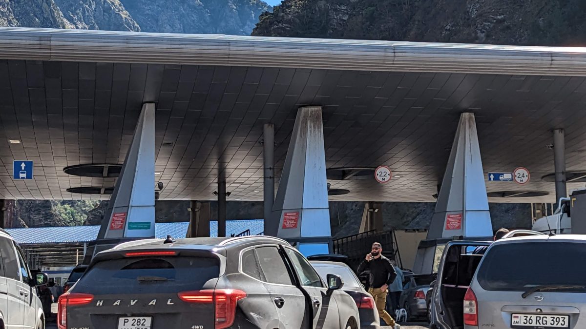 This photo was taken on 25 September 2022 at the Russian Upper Lars border checkpoint, located on the border between North Ossetia (Russia) and Georgia, along the Georgian Military